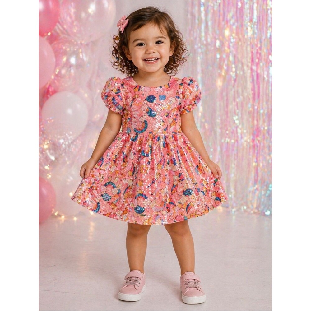 Lola + The Boys Unicorn Sequin Dress Size 2 Pink Rainbow Sparkle Party Dress